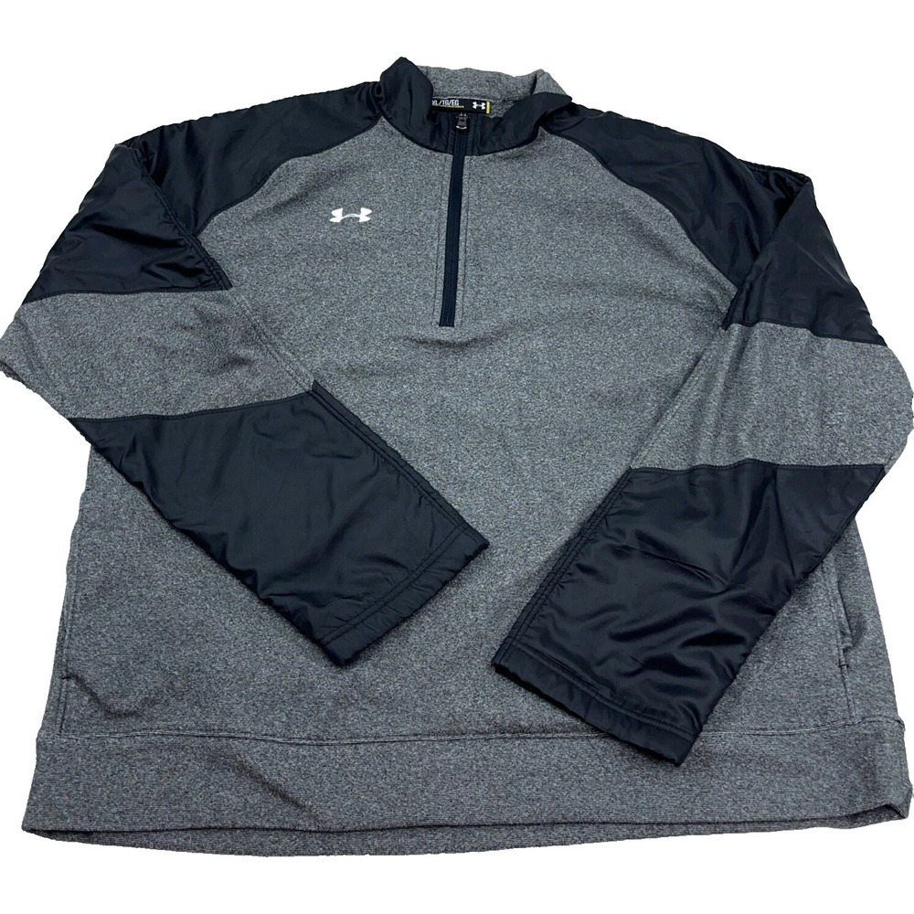Under‎ Armour Sweatshirt Men XL Gray Black Pullover Golf Sweater Quarter Zip A06
